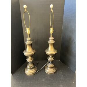 2 Stiffel Vintage 70's 34" Heavy Aged Brass Urn Lamp